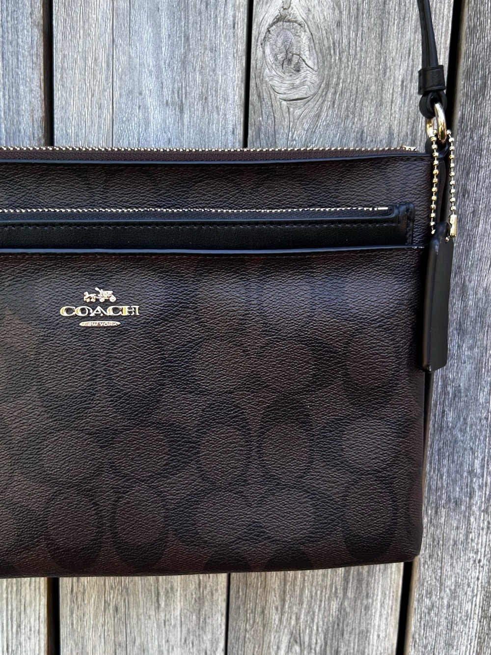 Coach Signature East West Pop Crossbody Bag Coated Canvas Brown Black - Picture 5 of 16